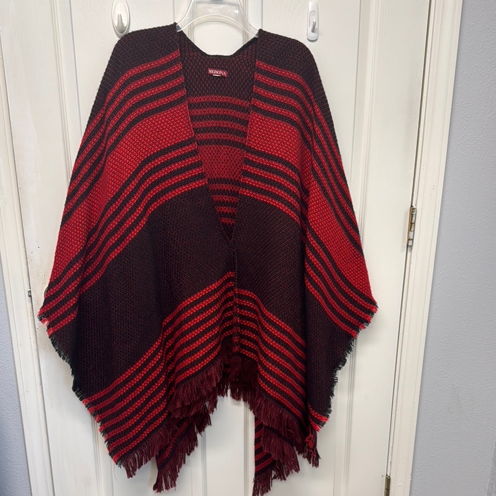 Merona Red and Black Knit Poncho